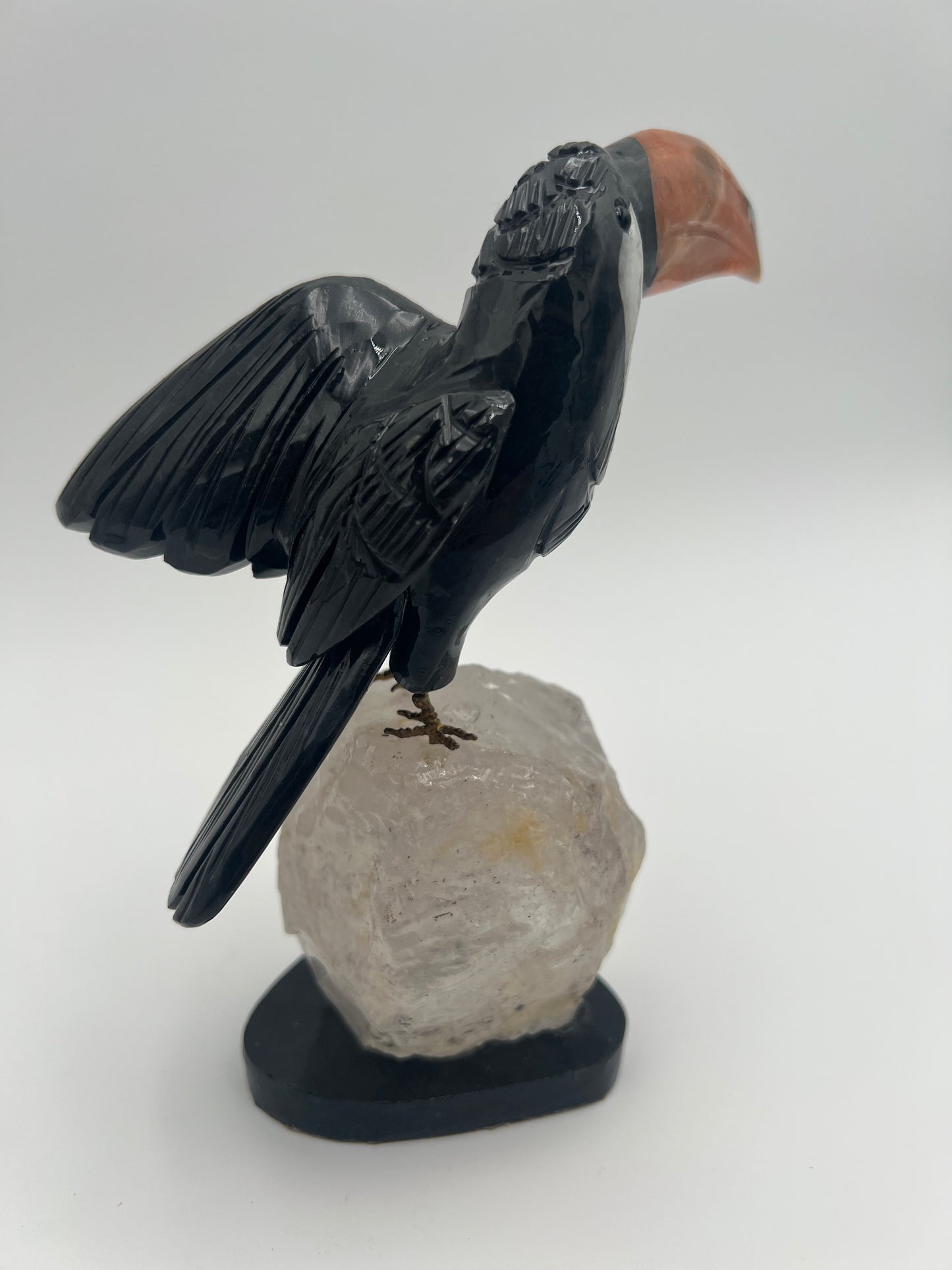 Natural Stone Toucan Bird - Black marble, Orange Calcite & Crystal