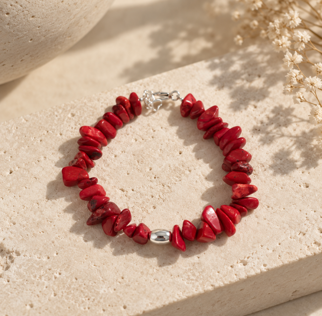 Bracelet - Red Coral Jasper with Silver 925