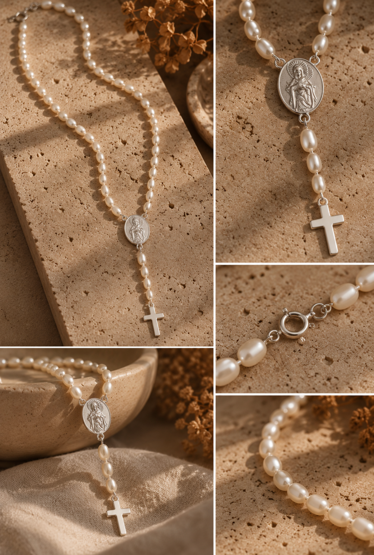 Rosary Necklace - Rice Pearl with Silver 925