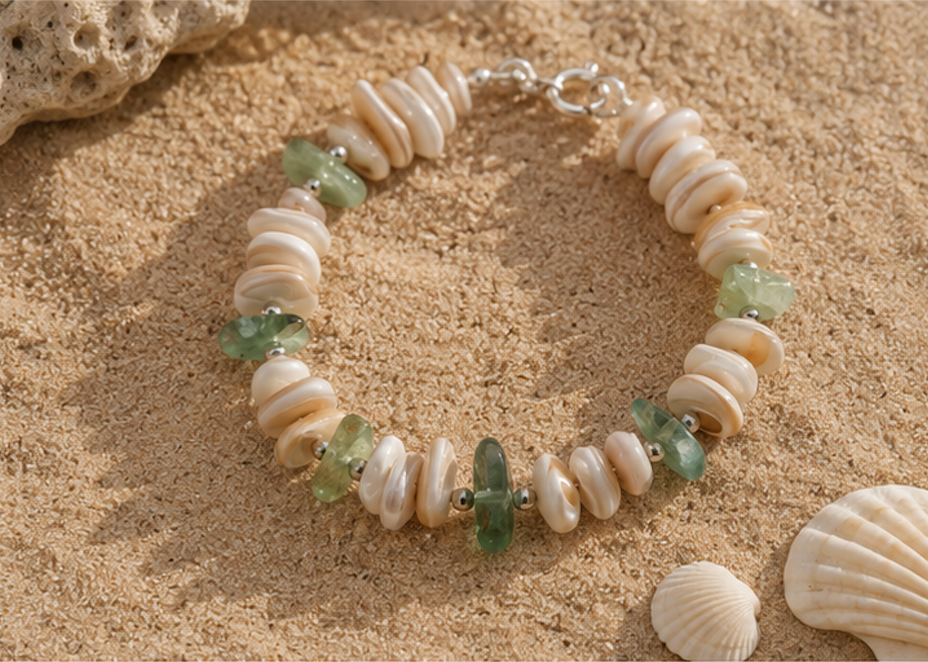 Bracelet - Mother of Pearl and Green Howlite with Silver 925
