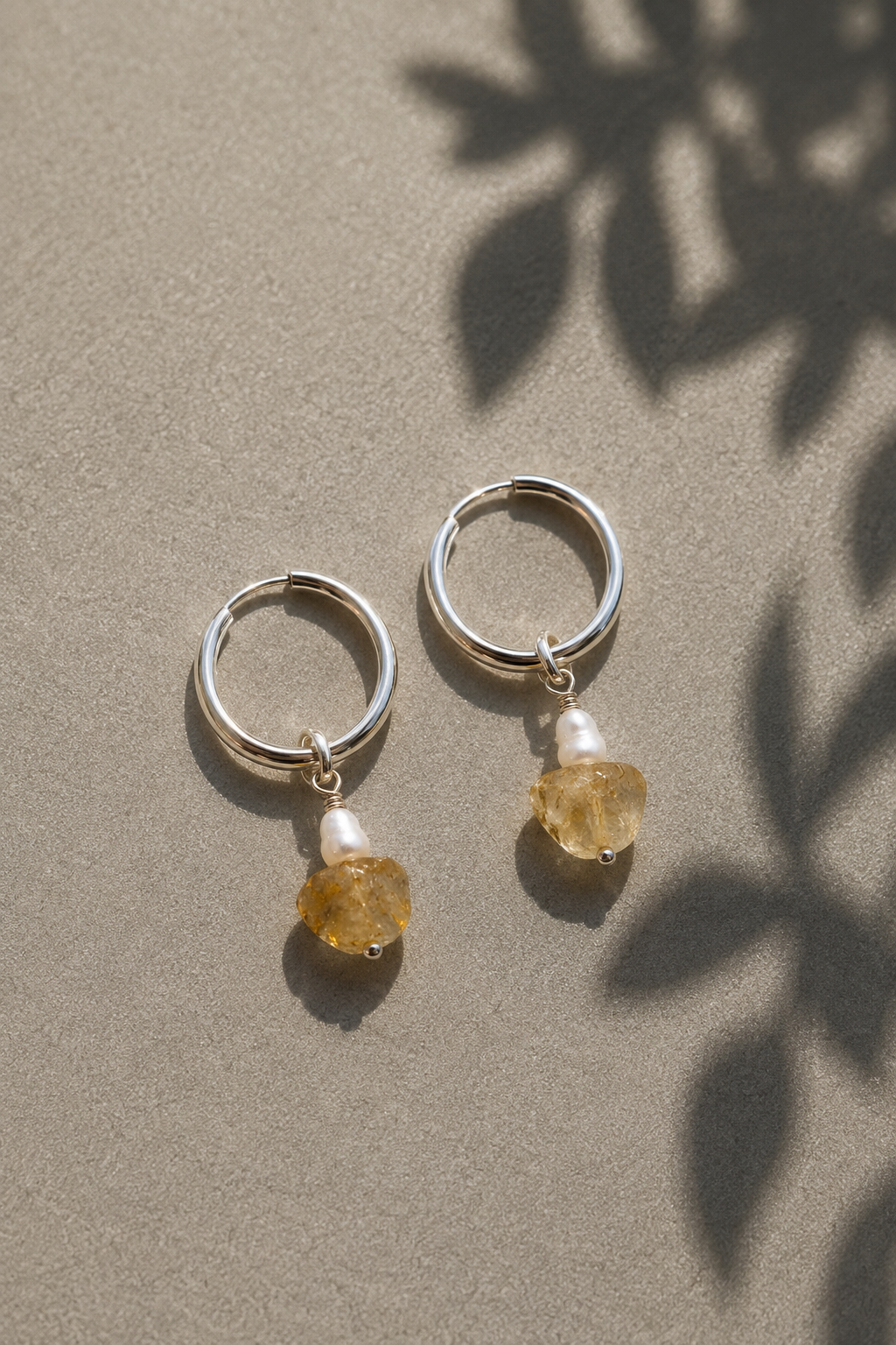 Earring - Pearl Rice and Citrine with Silver 925