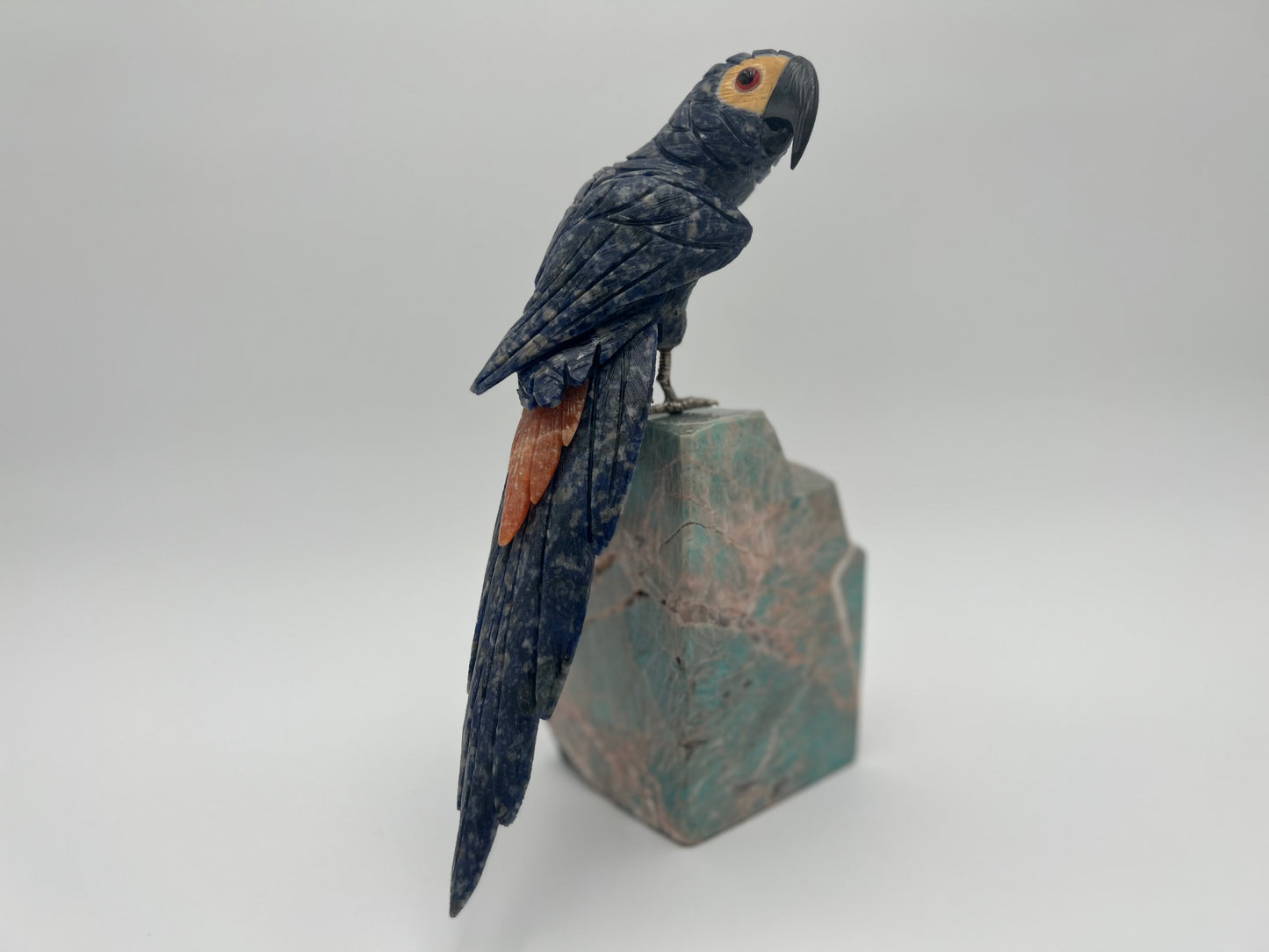 Natural Stone Cockatoo Bird - Sodalite Blue, Orange Calcite, and Tiffany Blue Quartzite