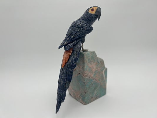 Natural Stone Cockatoo Bird - Sodalite Blue, Orange Calcite, and Tiffany Blue Quartzite
