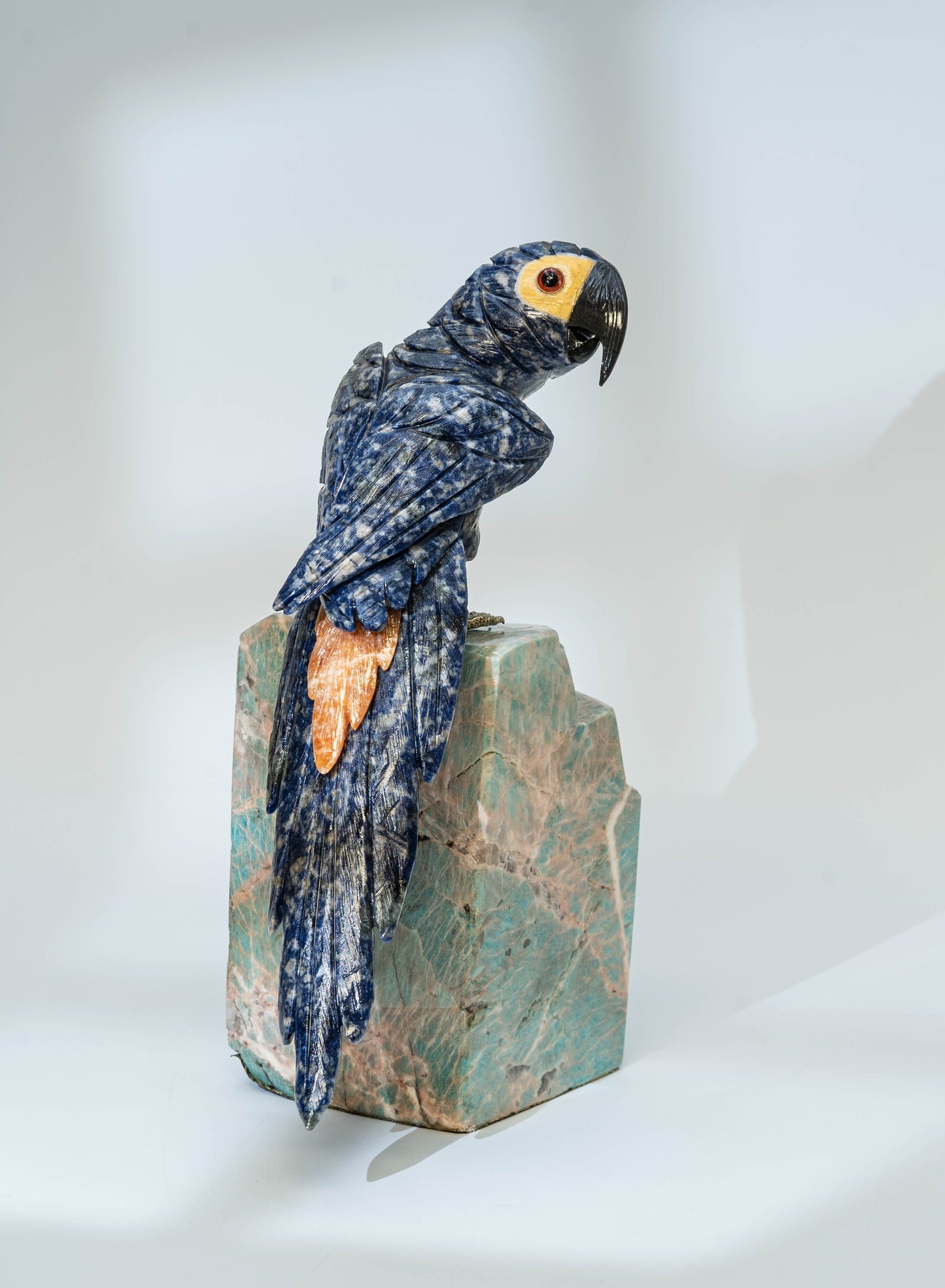 Natural Stone Cockatoo Bird - Sodalite Blue, Orange Calcite, and Tiffany Blue Quartzite