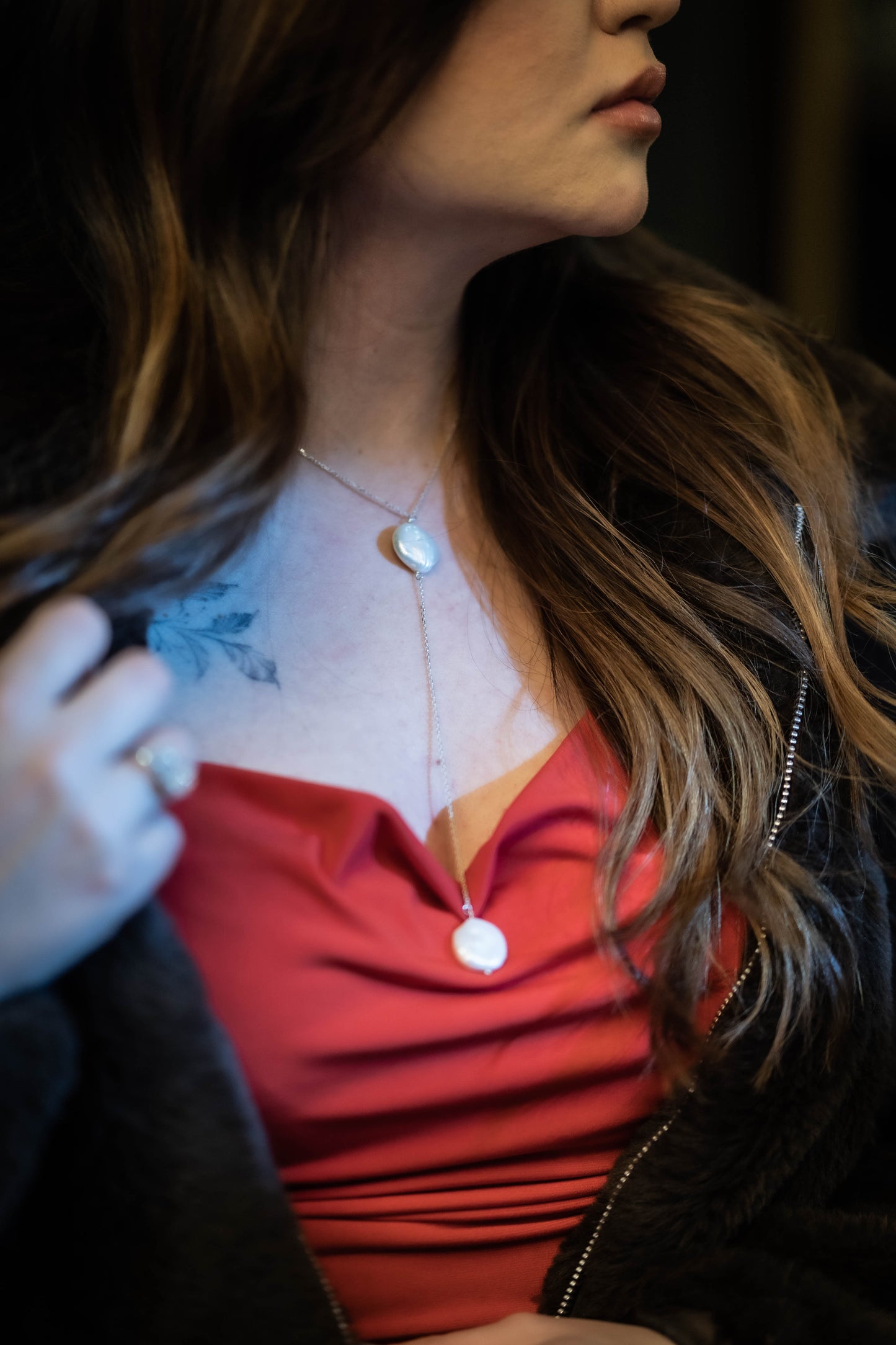 Freshwater Pearl Tie Necklace with Silver 925 - Size: 40 cm