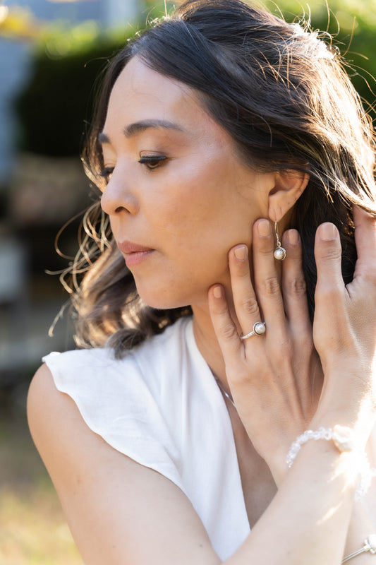 Ring and Earring - Set of 2 - Freshwater Pearl with Silver 925