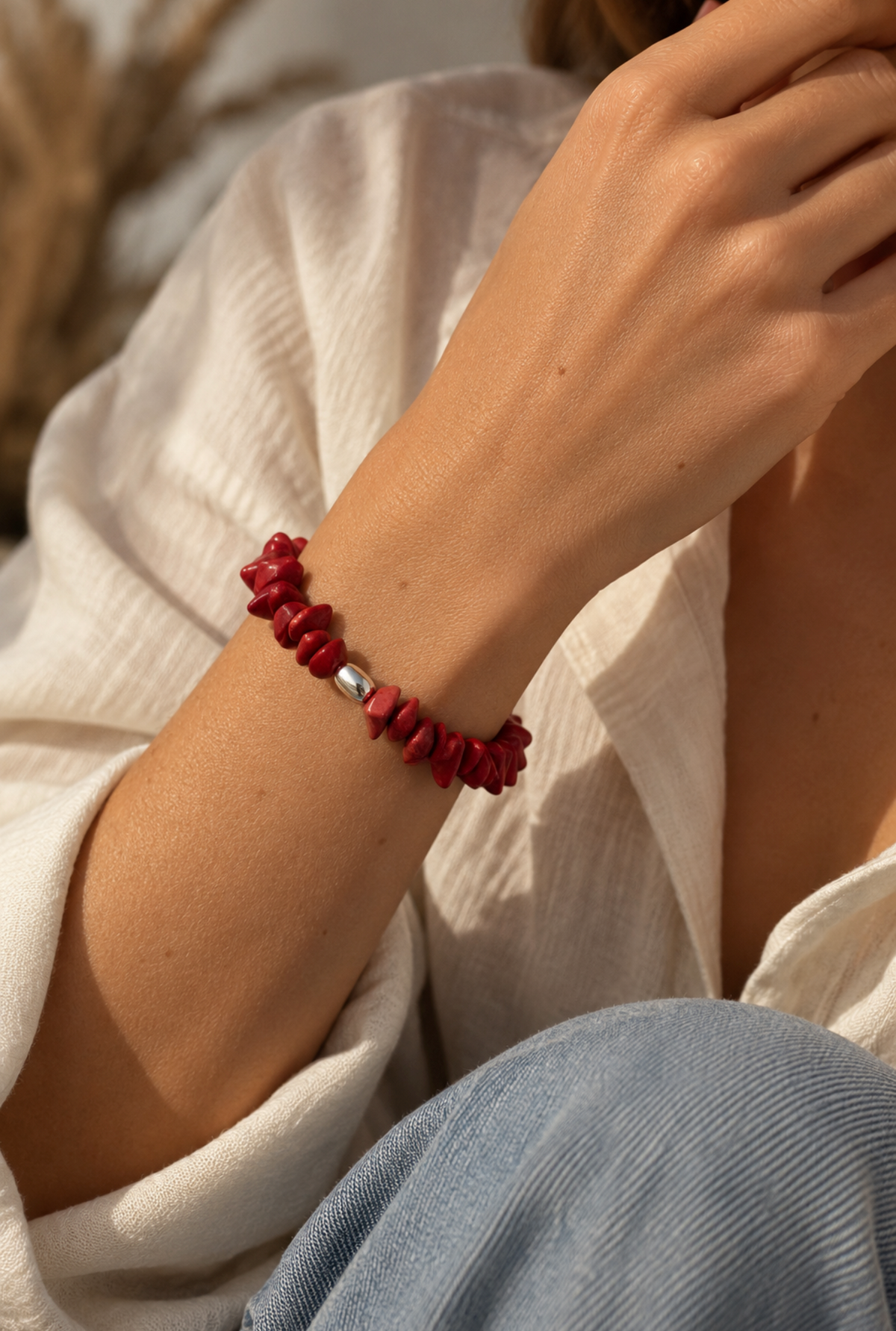 Bracelet - Red Coral Jasper with Silver 925