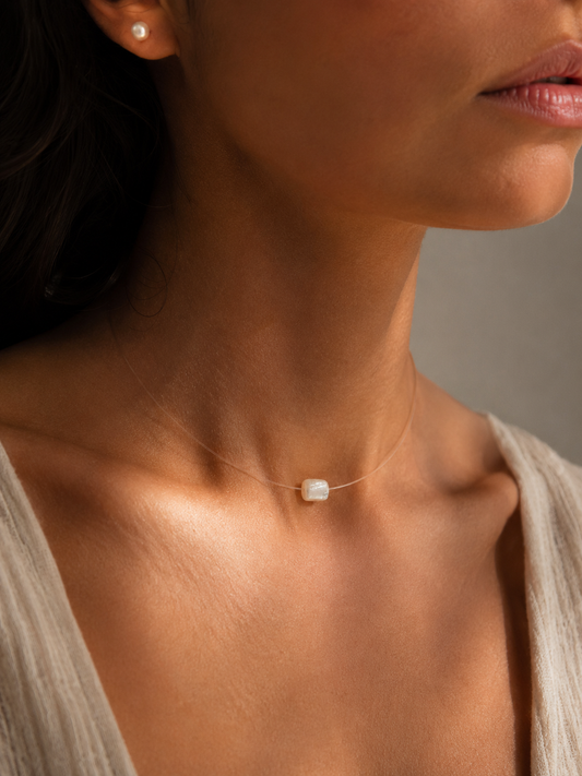 Necklace - Square Moonstone - Mother of Pearl with Silver 925