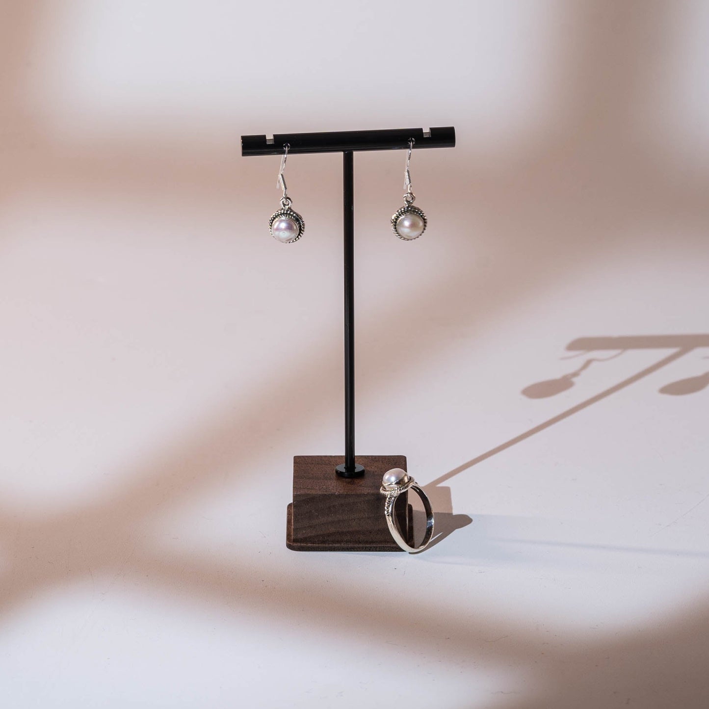 Set of Ring and Earring - Freshwater Pearl with Silver 925 - Ring size: 19