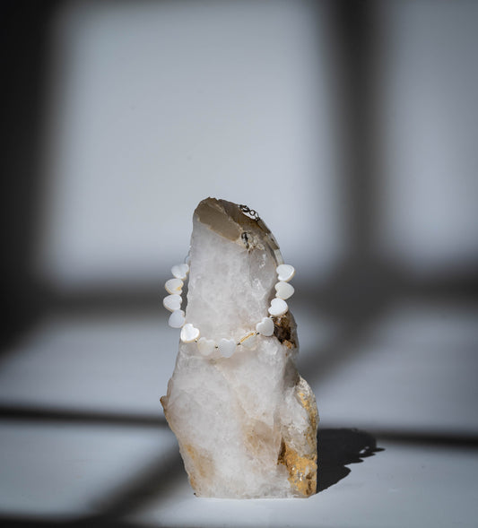 Heart Mother of Pearl Bracelet with Silver 925 - Size: 16 CM