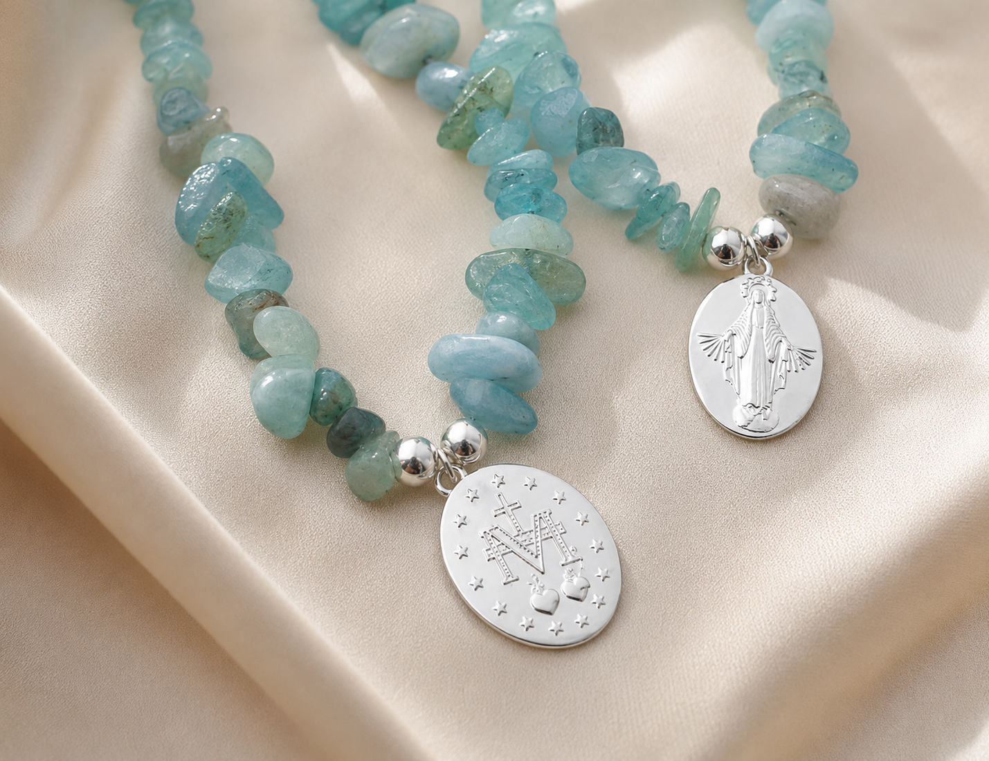 Bracelet and Medal - Aquamarine with Silver 925