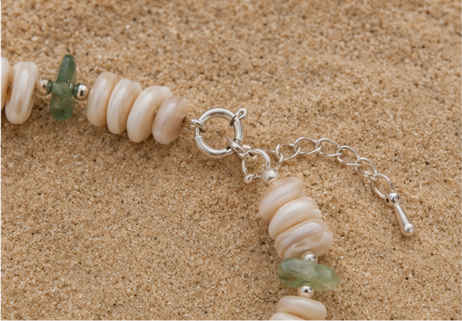 Bracelet - Mother of Pearl and Green Howlite with Silver 925