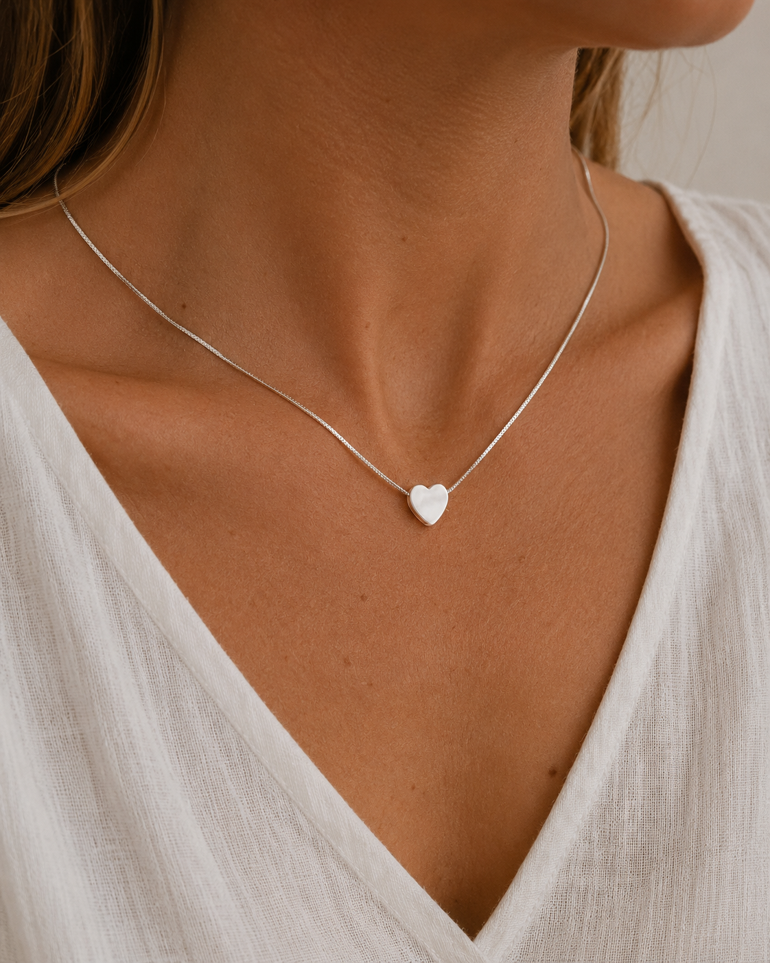 Necklace - Heart - Mother of Pearl with Silver 925