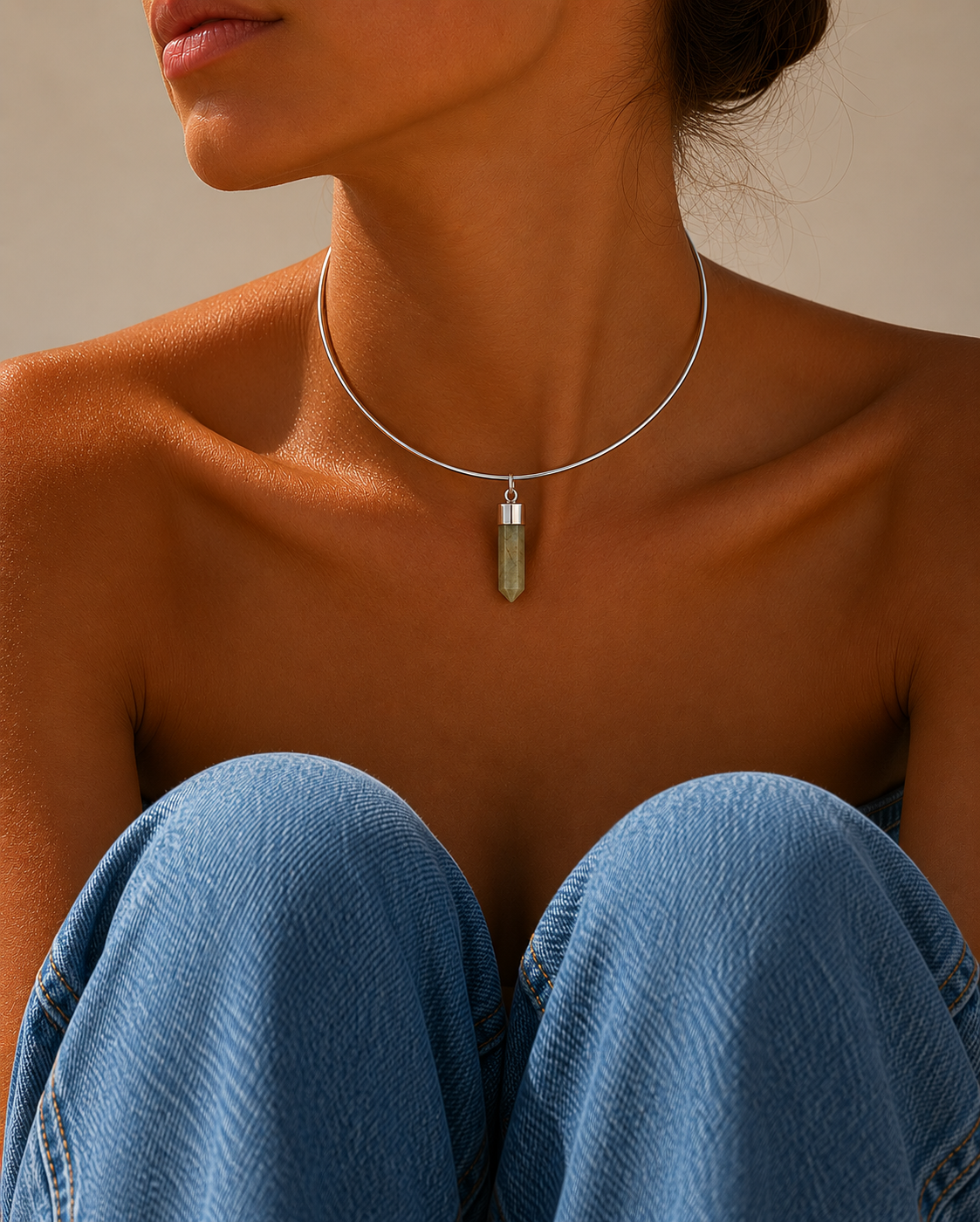 Collar Necklace and Pendant - Chrysoprase with Silver 925