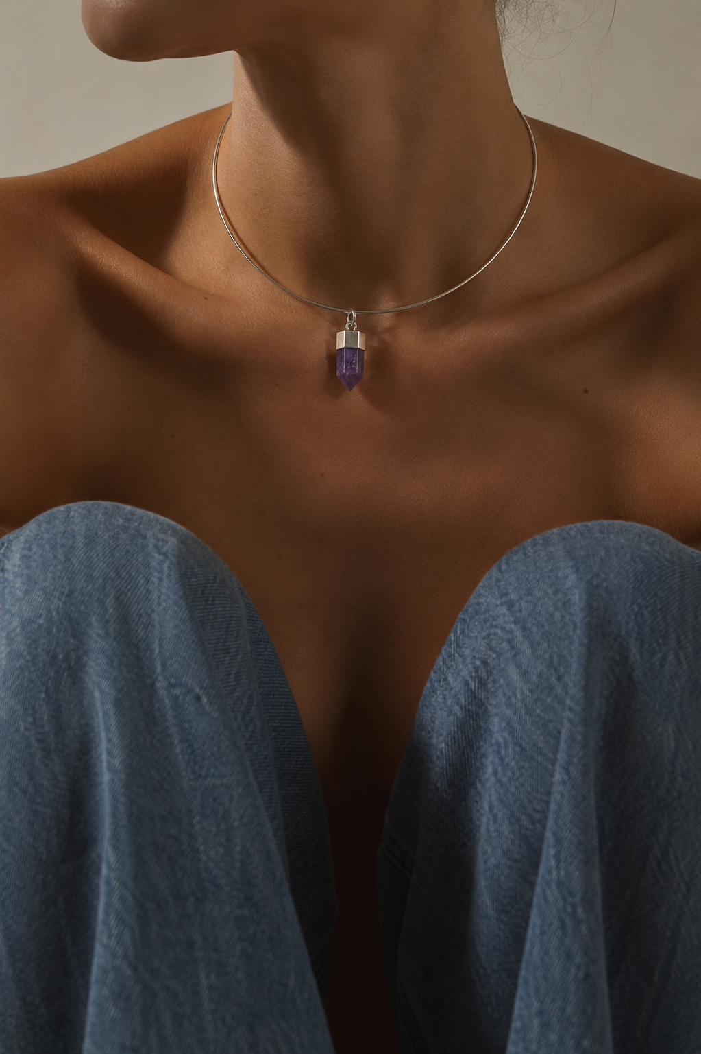 Collar Necklace and Pendant - Amethyst with Silver 925