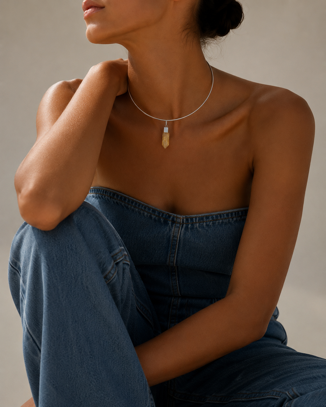 Collar Necklace and Pendant - Citrine with Silver 925