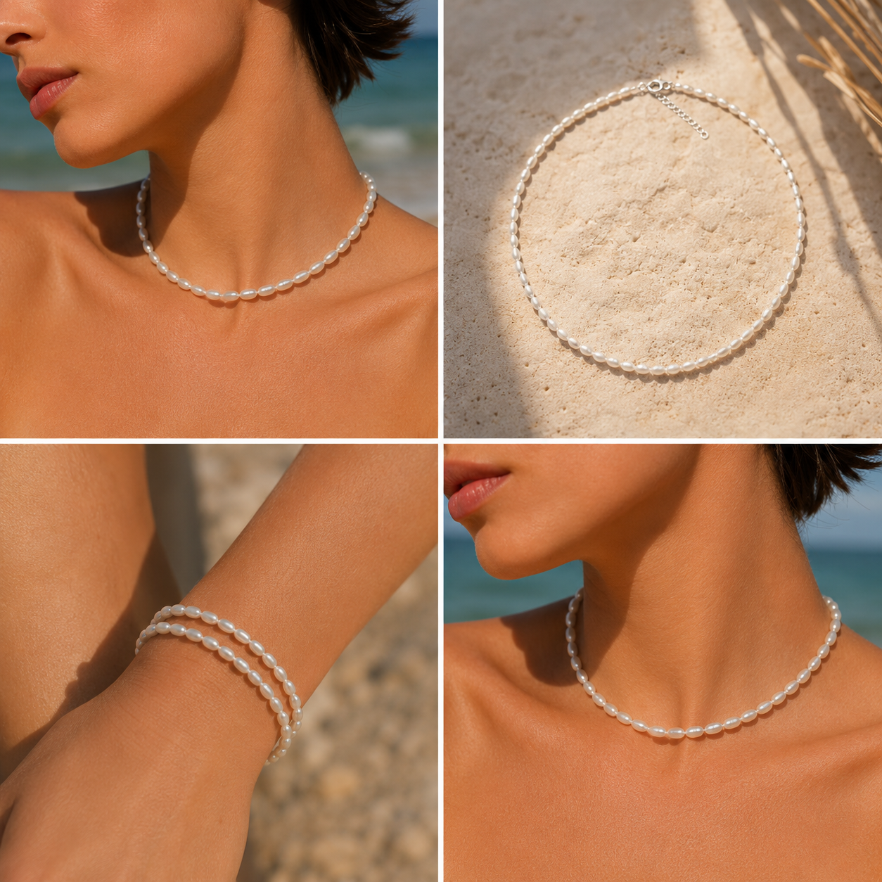 Necklace - Freshwater Pearl Rice with Silver 925