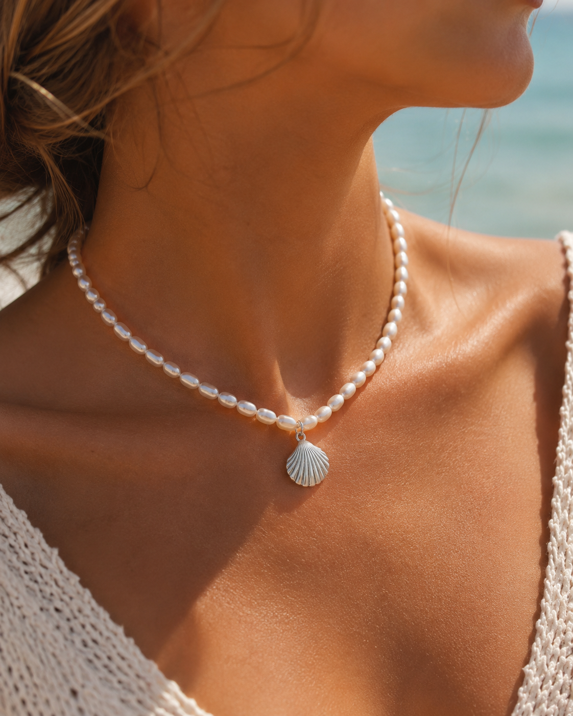 Necklace and Pendant - Set of 2 - Freshwater Pearl Rice and Silver 925